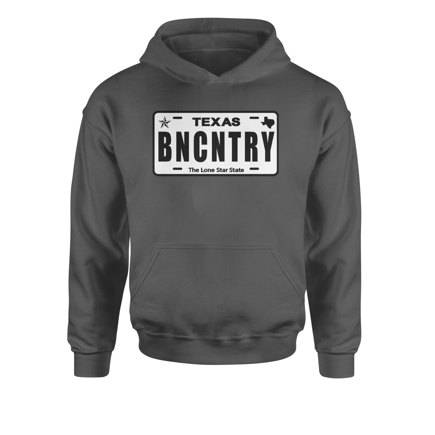 Texas License Plate BNCNTRY Youth-Sized Hoodie Charcoal Grey