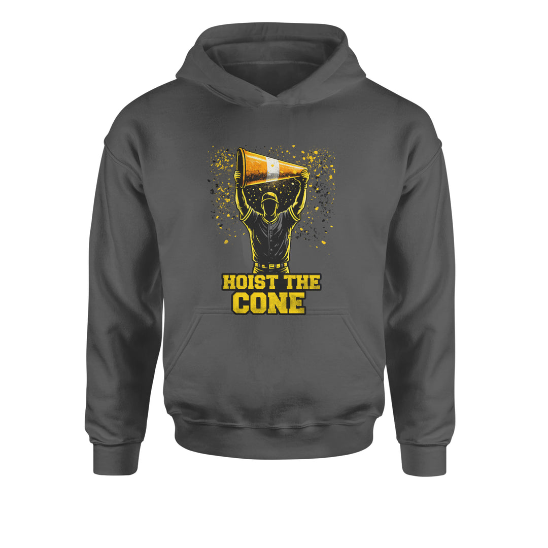 Hoist The Cone Pittsburgh Pride Youth-Sized Hoodie Charcoal Grey