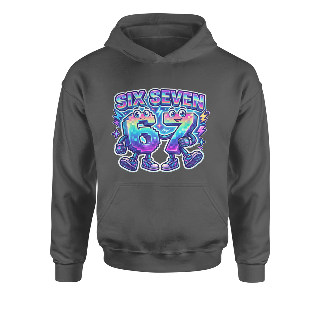 Six Seven 67 Retro Pixel Buddies Youth-Sized Hoodie Charcoal Grey