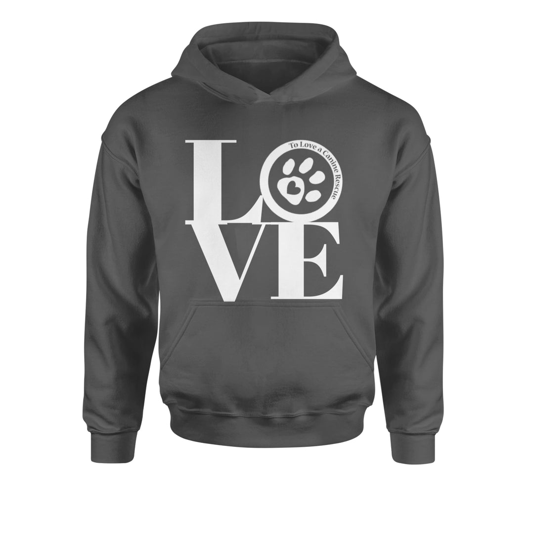 TLC LOVE Dog Rescue Youth-Sized Hoodie Charcoal Grey