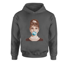 Audrey Hepburn Chewing Bubble Gum American Icon Youth-Sized Hoodie Charcoal Grey