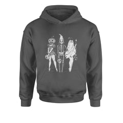 Vintage Spooky Squad Pinup Halloween Design Youth-Sized Hoodie Charcoal Grey