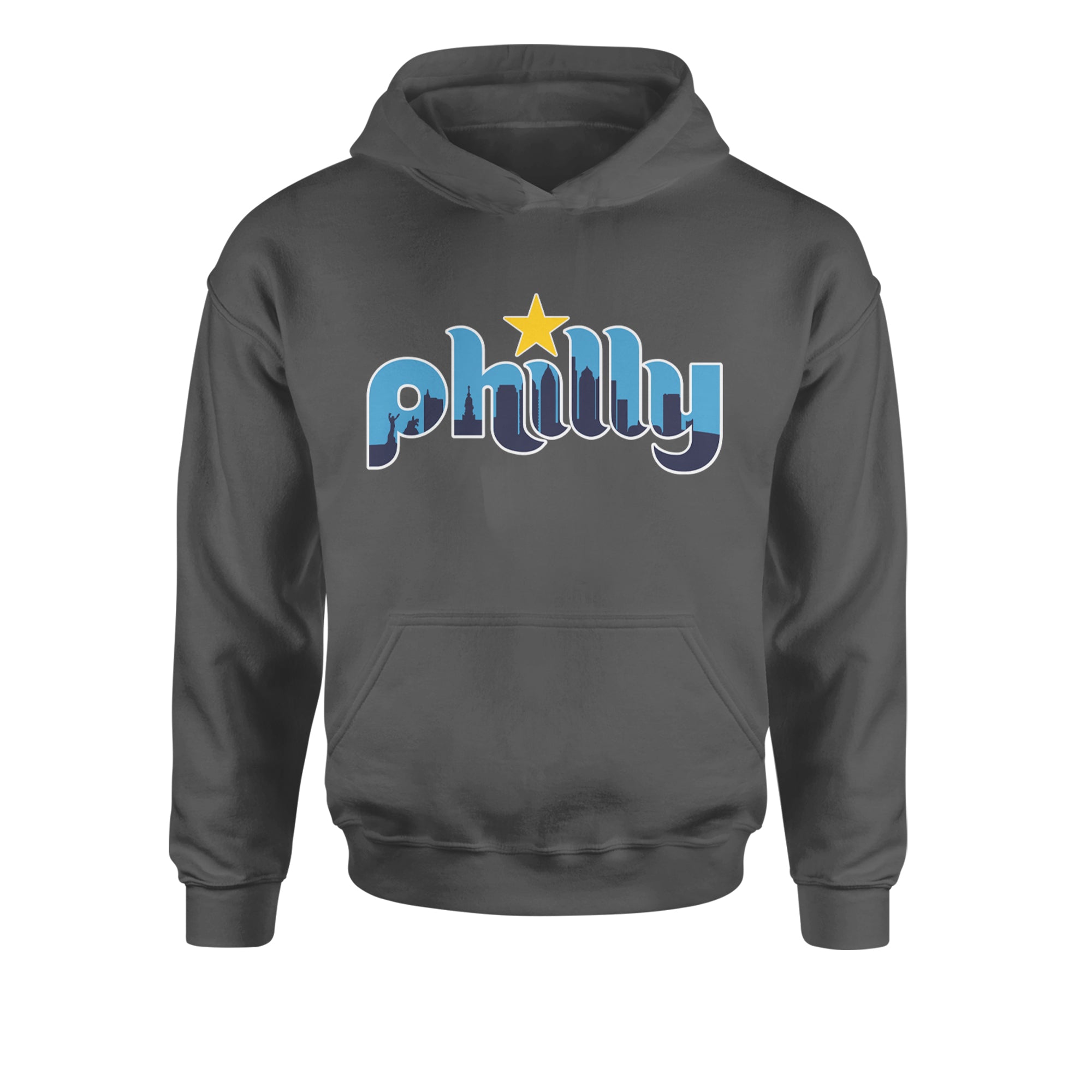 Skyline Philly Philadelphia Youth-Sized Hoodie Charcoal Grey