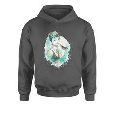 Mrs. Herpburn Iconic Watercolors Youth-Sized Hoodie Charcoal Grey