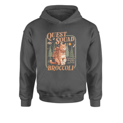 Quest Squad Broccoli Cat Fantasy Reader  Youth-Sized Hoodie Charcoal Grey