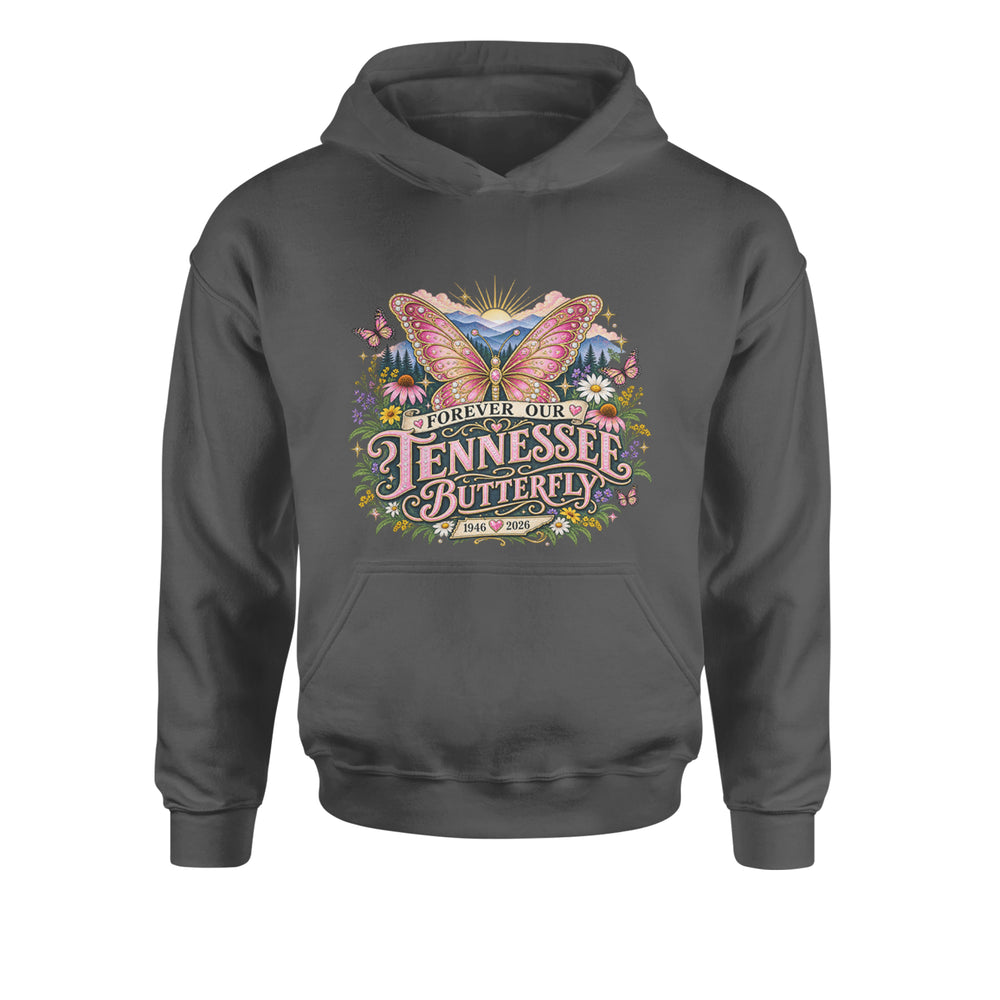 Forever Our Tennessee Butterfly Dolly Youth-Sized Hoodie Charcoal Grey