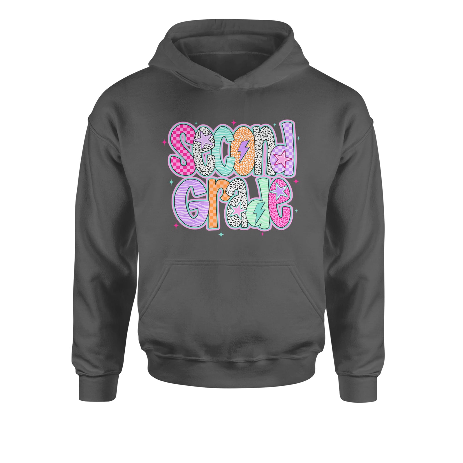 Second Grade Star Colorful Back to School Youth-Sized Hoodie Black