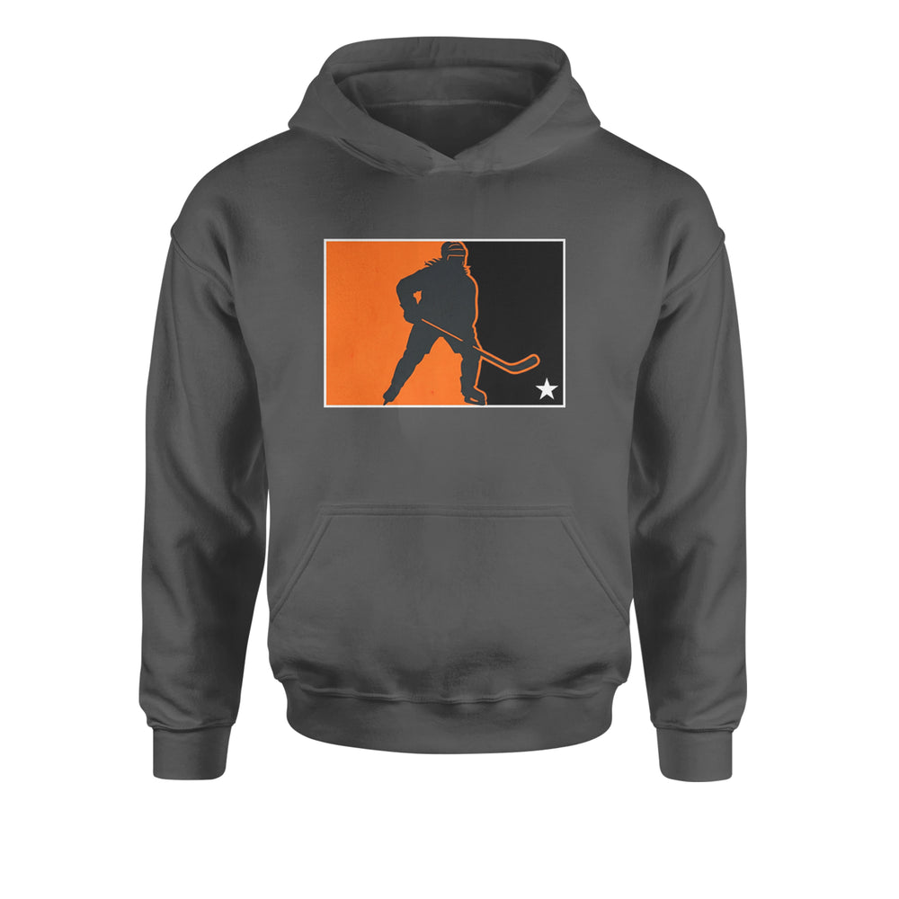 Hockey Enforcer Retro Vintage Youth-Sized Hoodie Charcoal Grey