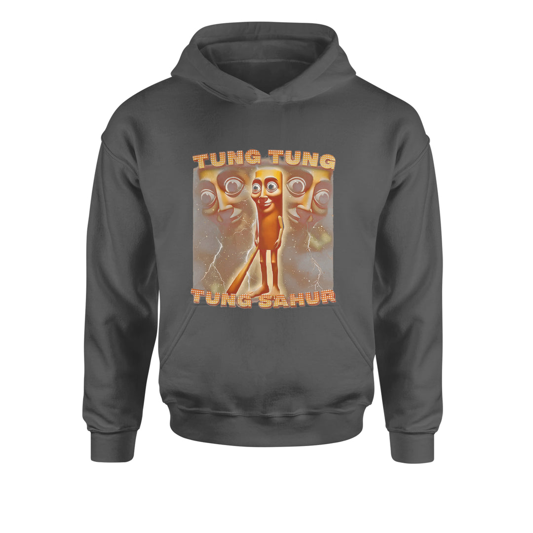 Tung Tung Tung Sahur Enforcer Youth-Sized Hoodie Charcoal Grey