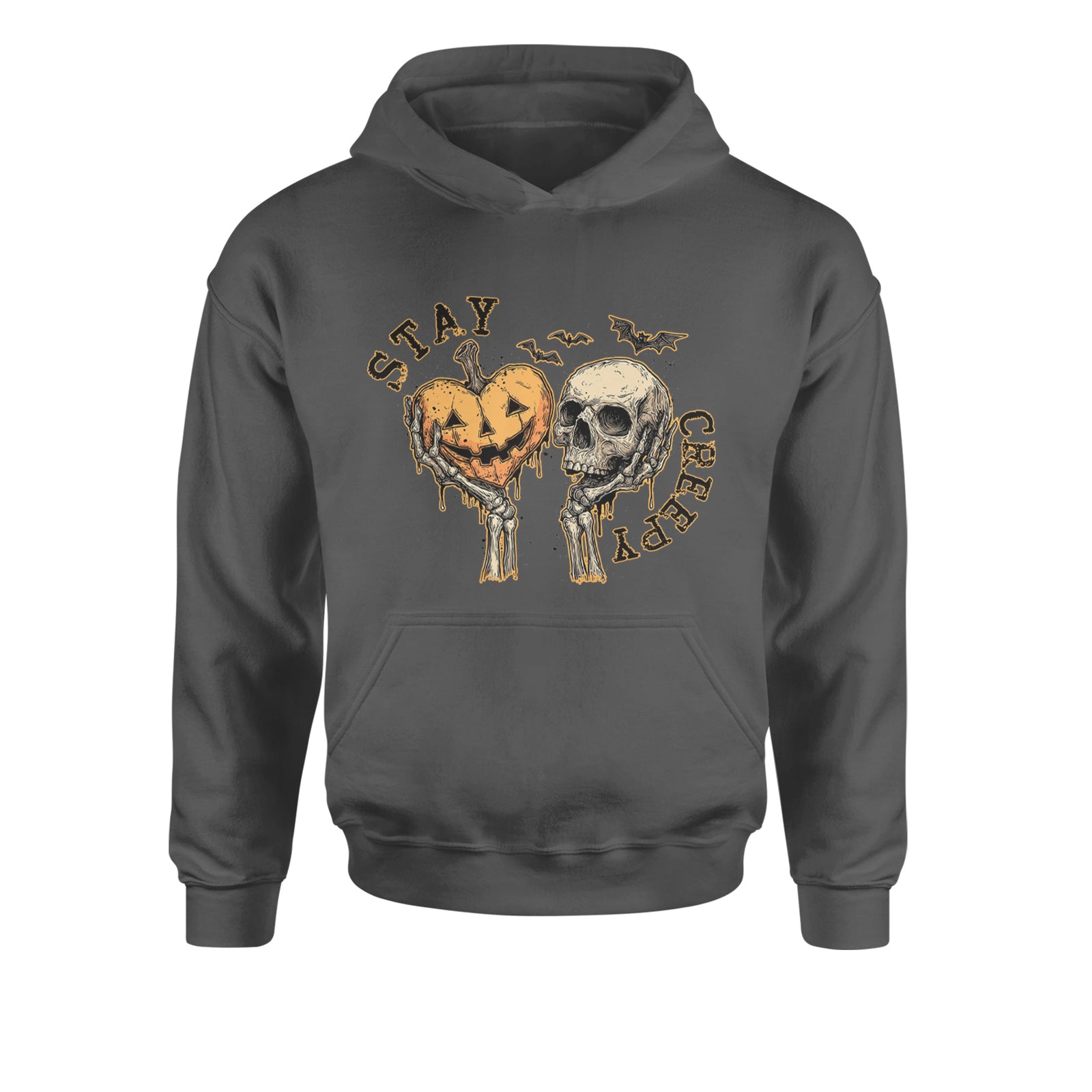 Stay Creepy Skull and Pumpkin Halloween Youth-Sized Hoodie Black