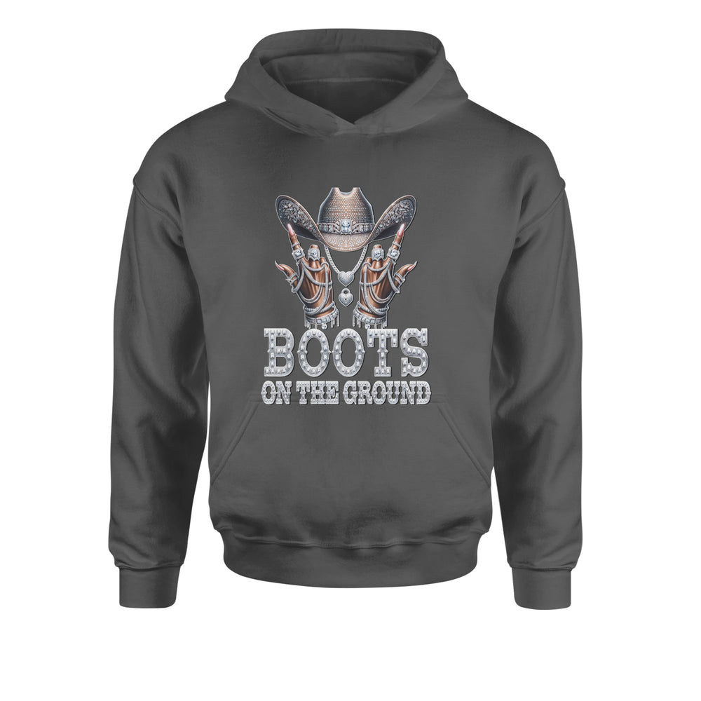 Boots On The Ground Bling graphic on Kids' Heavyweight Fleece Pullover Hoodie in Charcoal Grey