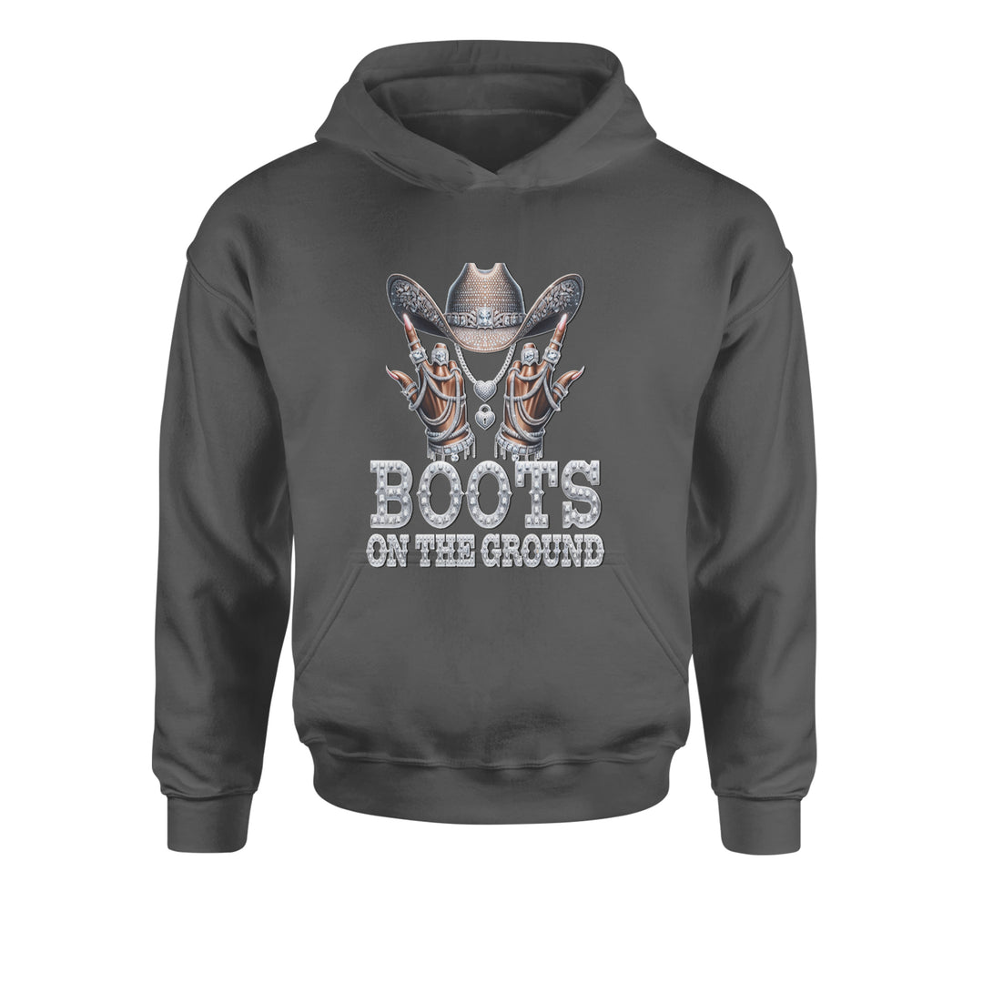 Boots On The Ground Bling Youth-Sized Hoodie Charcoal Grey