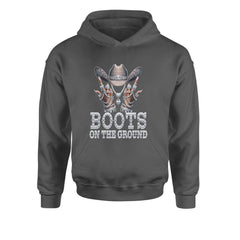 Boots On The Ground Bling Youth-Sized Hoodie Charcoal Grey
