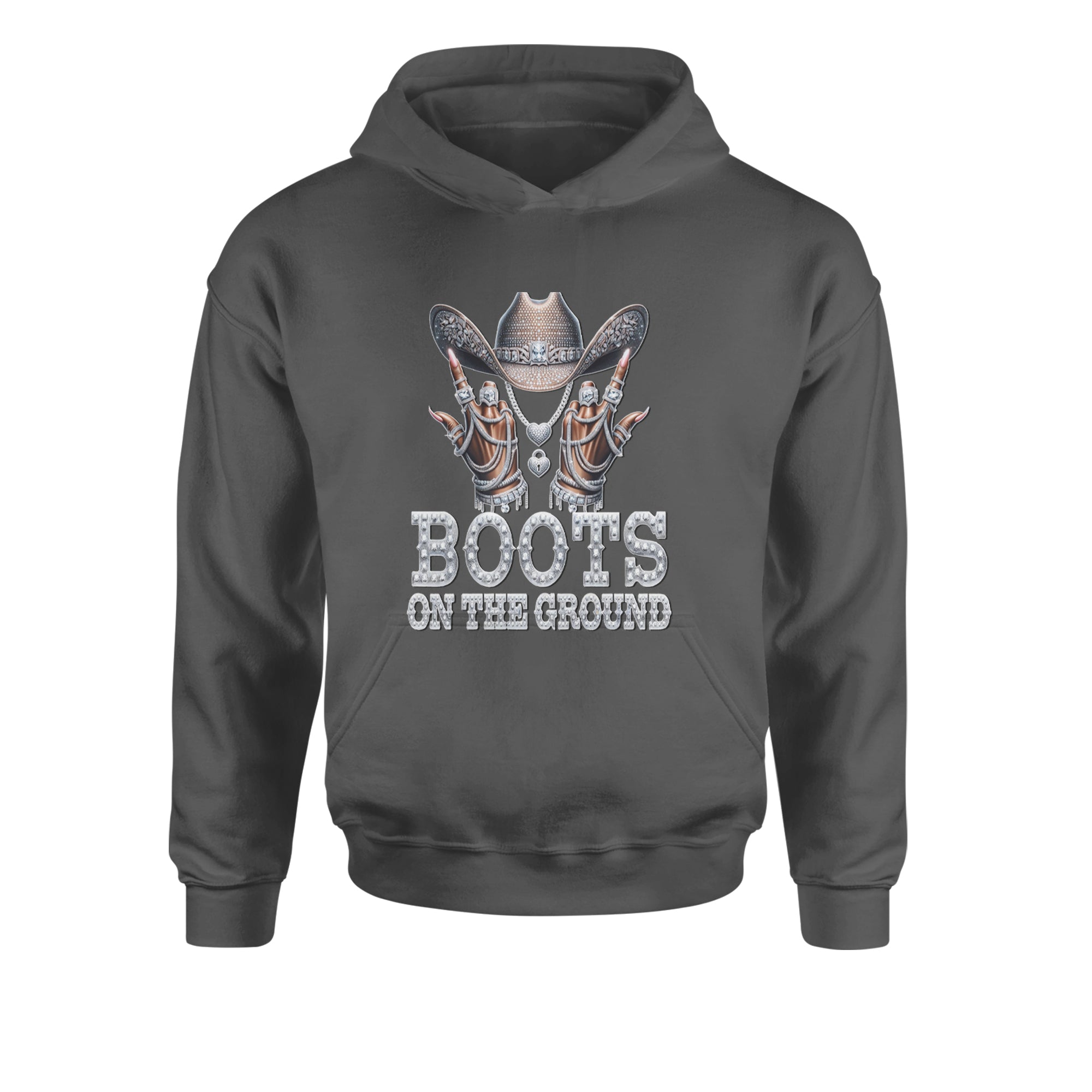 Boots On The Ground Bling Youth-Sized Hoodie Black