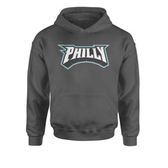 Philly Bold Block Throwback Youth-Sized Hoodie Charcoal Grey