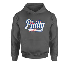 Philly Baseball Stitching Youth-Sized Hoodie Charcoal Grey