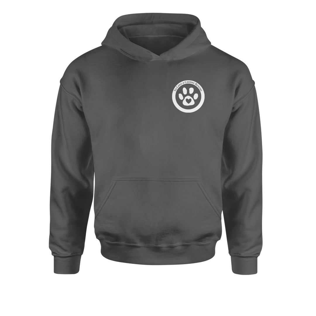 TLC To Love a Canine Dog Rescue White Youth-Sized Hoodie Charcoal Grey
