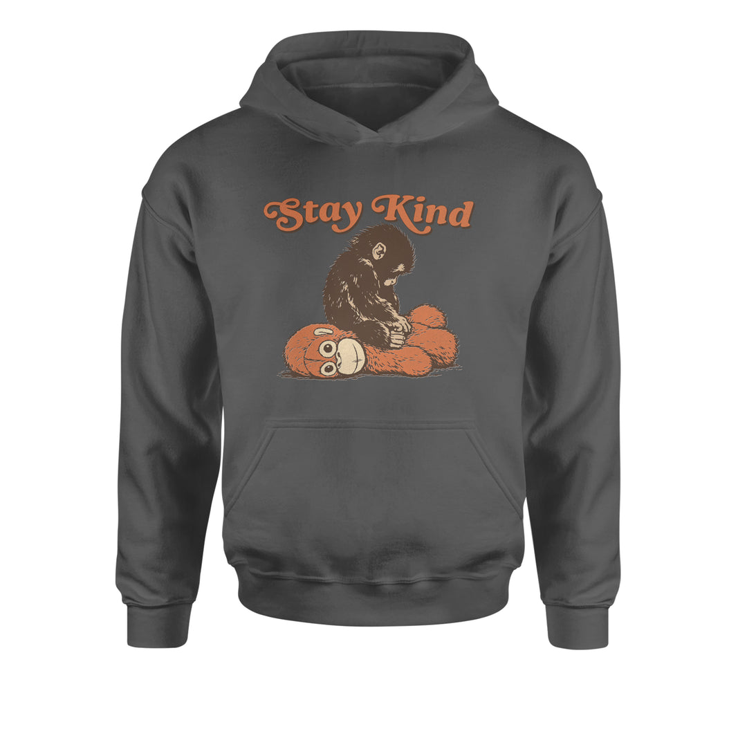 Punch Stay Kind Macaque Youth-Sized Hoodie Charcoal Grey