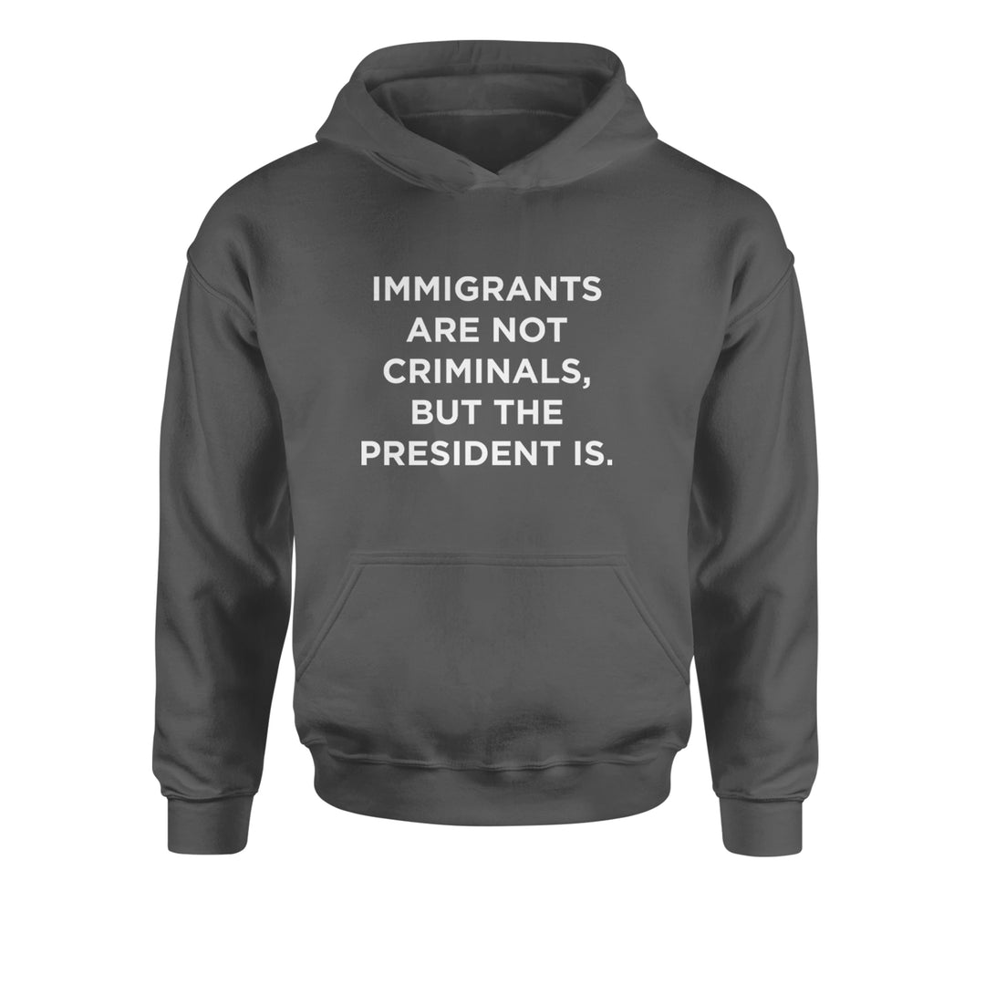 Immigrants Are Not Criminals Youth-Sized Hoodie Charcoal Grey