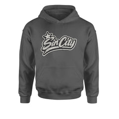 Sin City Vegas Retro Vintage Youth-Sized Hoodie Charcoal Grey