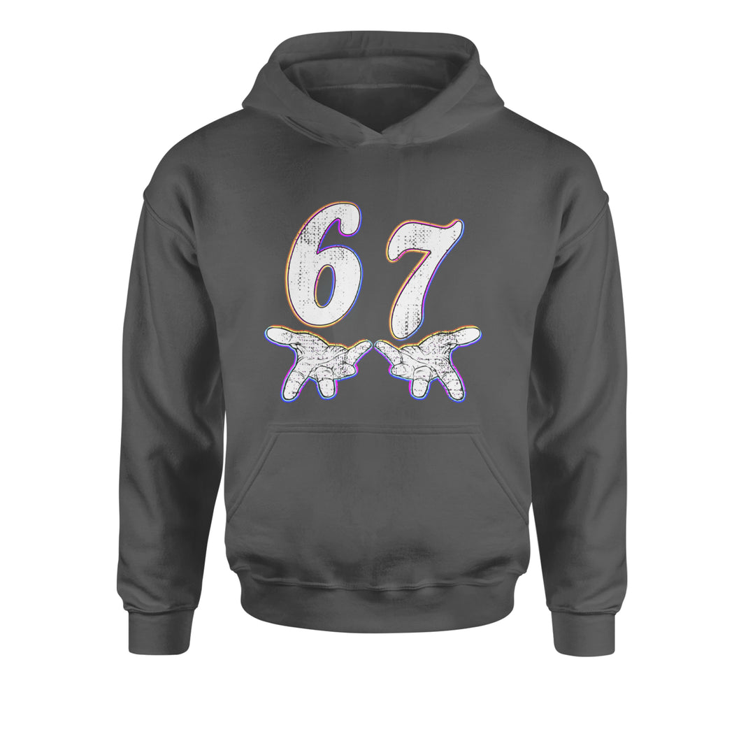 67 Hands Meme Viral Drill Youth-Sized Hoodie Charcoal Grey
