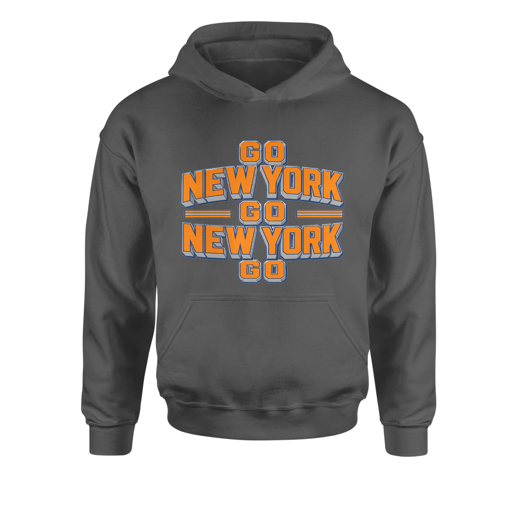 Go New York Go Basketball Youth-Sized Hoodie Charcoal Grey