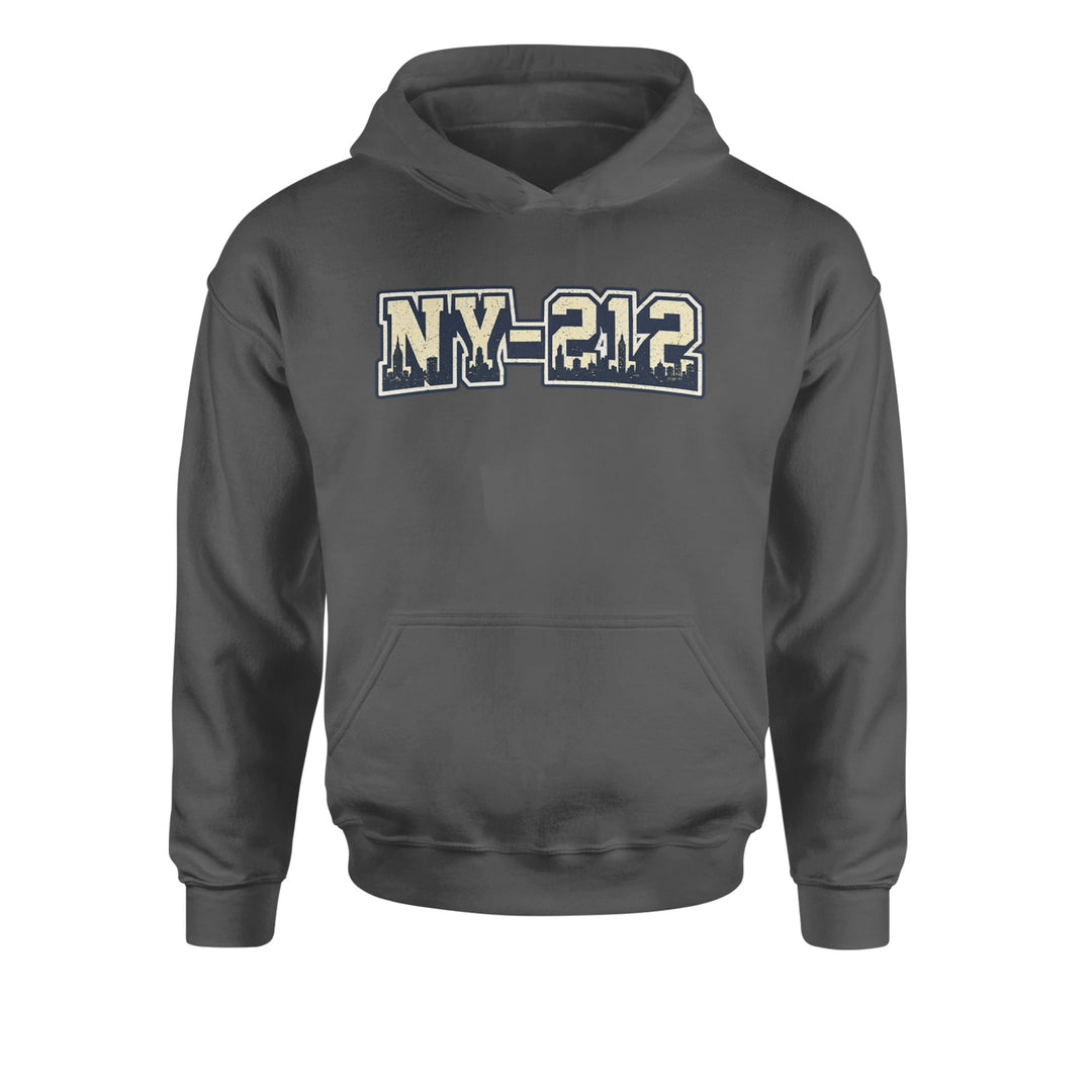 New York City 212 Area Code Skyline  Youth-Sized Hoodie Charcoal Grey