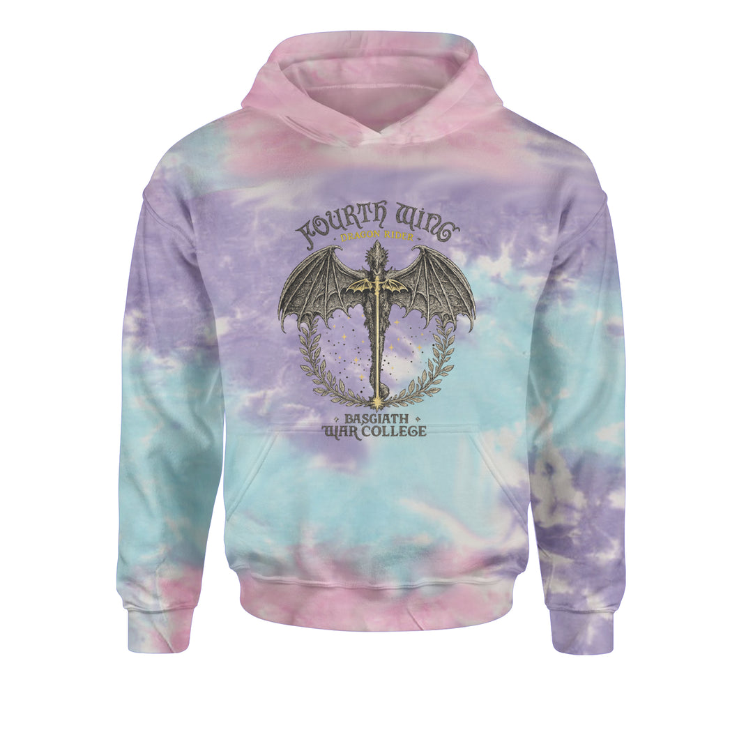 Fourth Wing Dragon Rider Vintage Basgiath War College Youth-Sized Hoodie Tie-Dye Cotton Candy