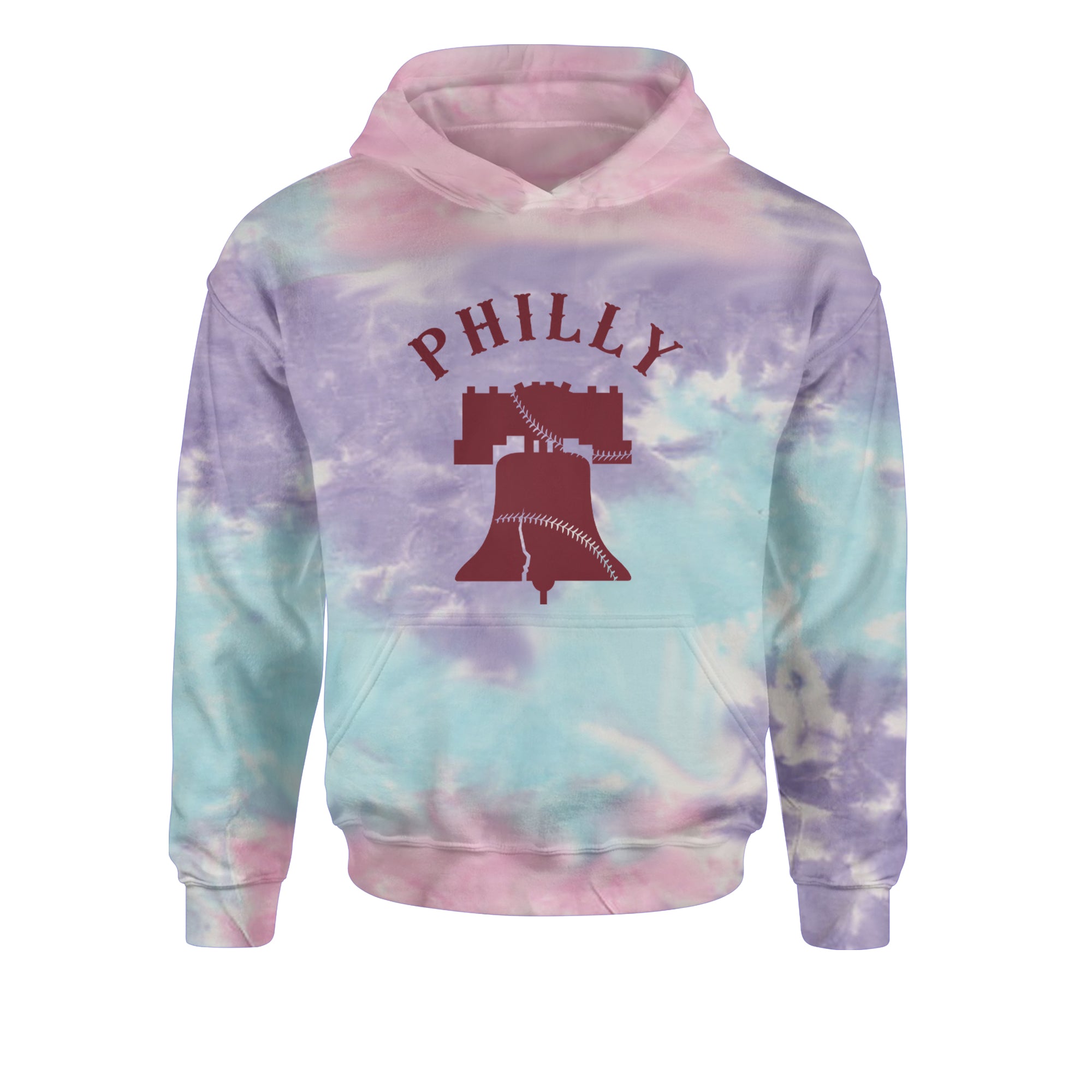 Philly Cracked Liberty Bell Youth-Sized Hoodie Tie-Dye Cotton Candy