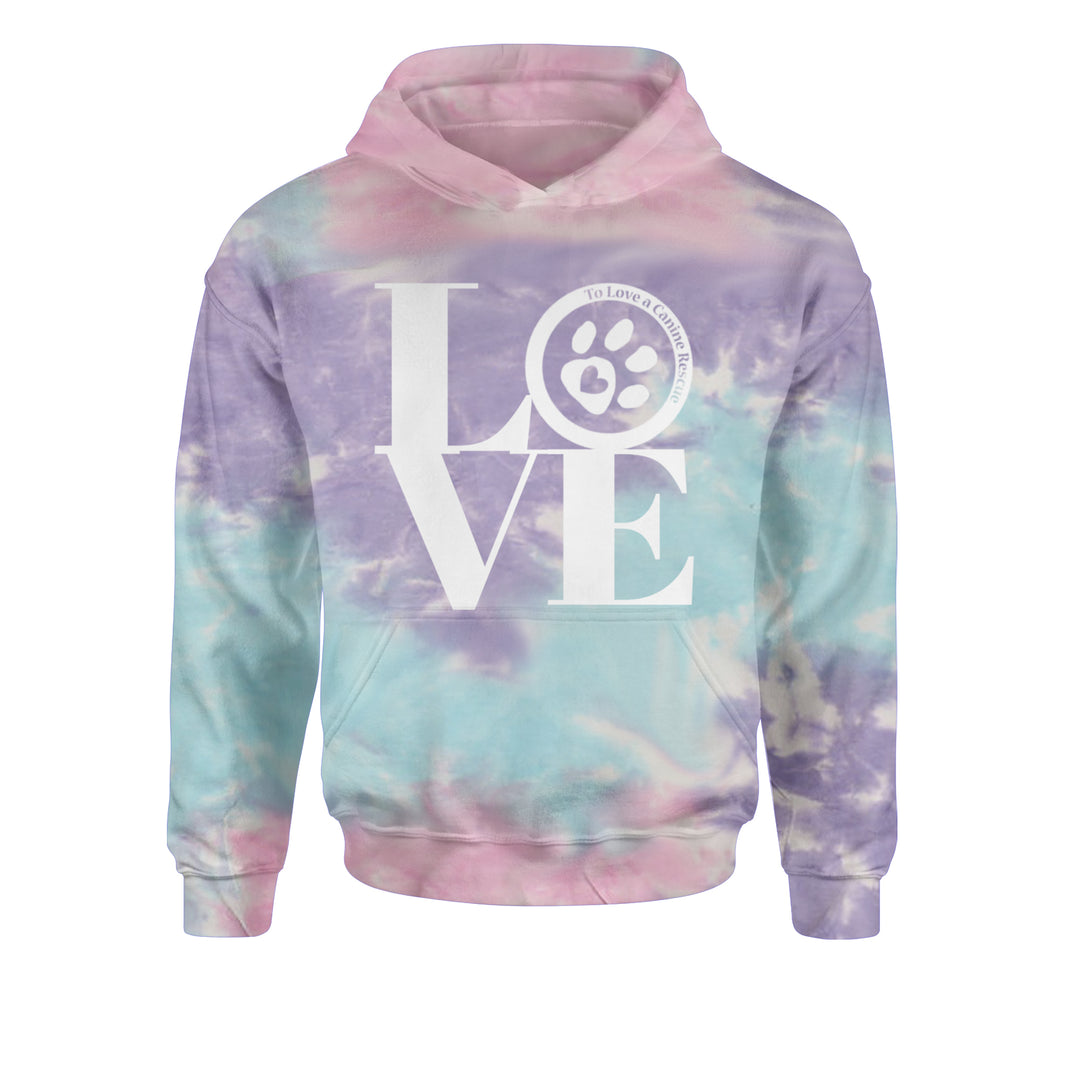 TLC LOVE Dog Rescue Youth-Sized Hoodie Tie-Dye Cotton Candy