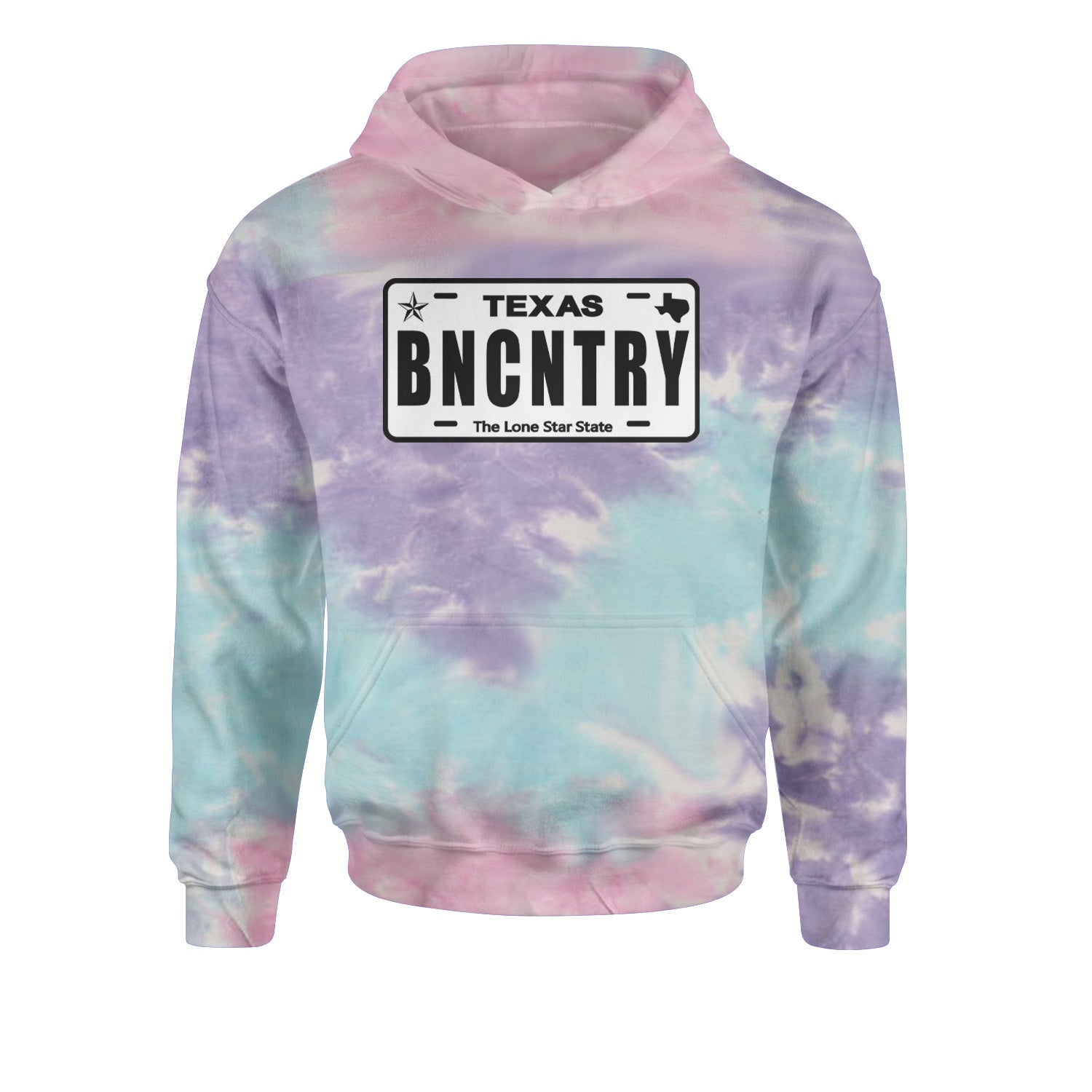 Texas License Plate BNCNTRY Youth-Sized Hoodie Tie-Dye Cotton Candy