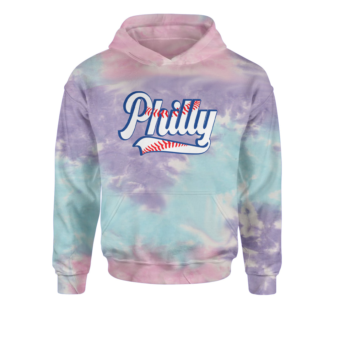 Philly Baseball Stitching Youth-Sized Hoodie Tie-Dye Cotton Candy