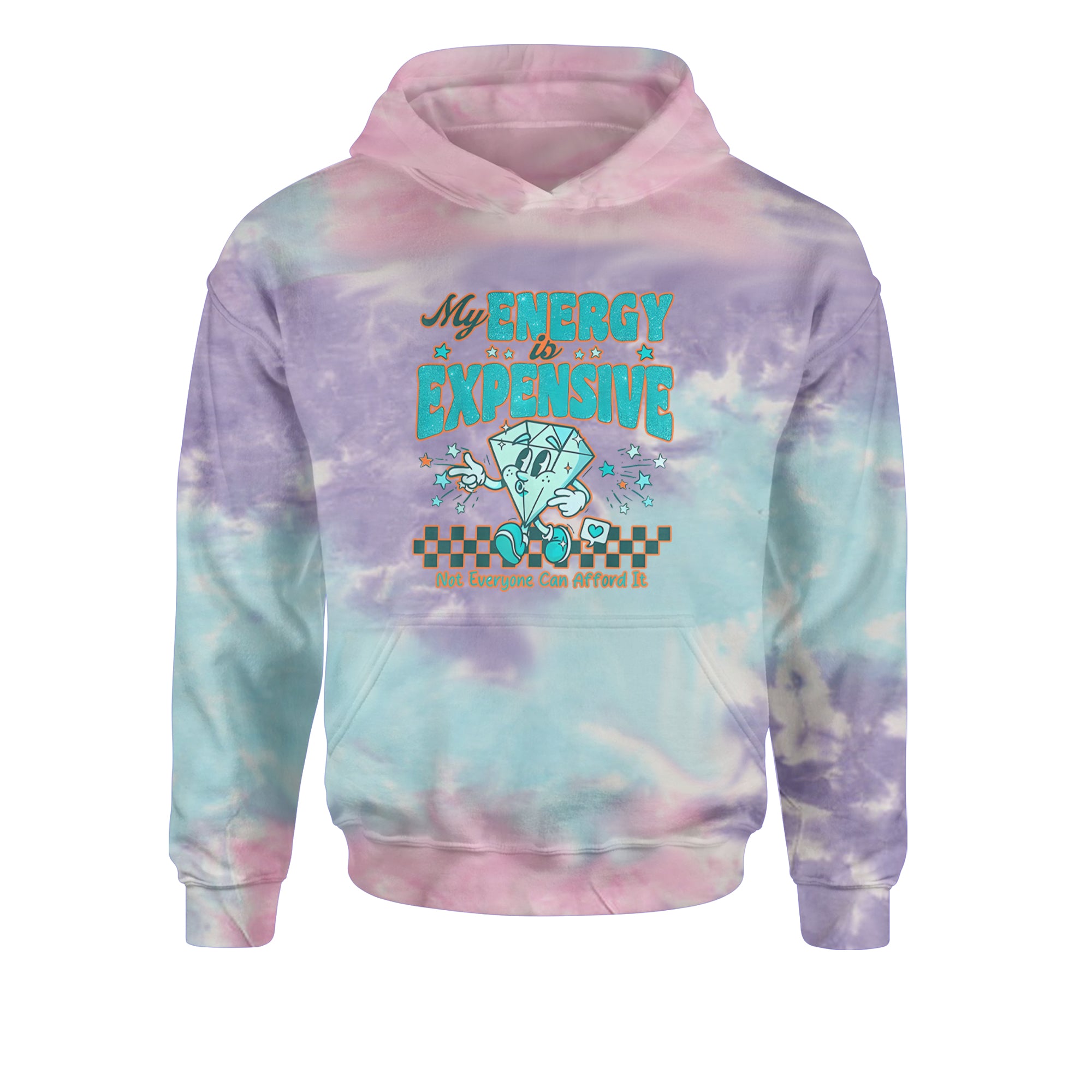 Diamond My Energy Is Expensive Youth-Sized Hoodie Tie-Dye Cotton Candy