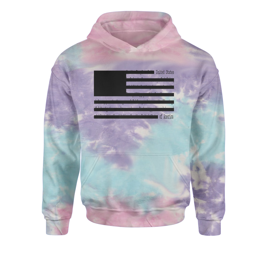 Redacted American Flag Youth-Sized Hoodie Tie-Dye Cotton Candy