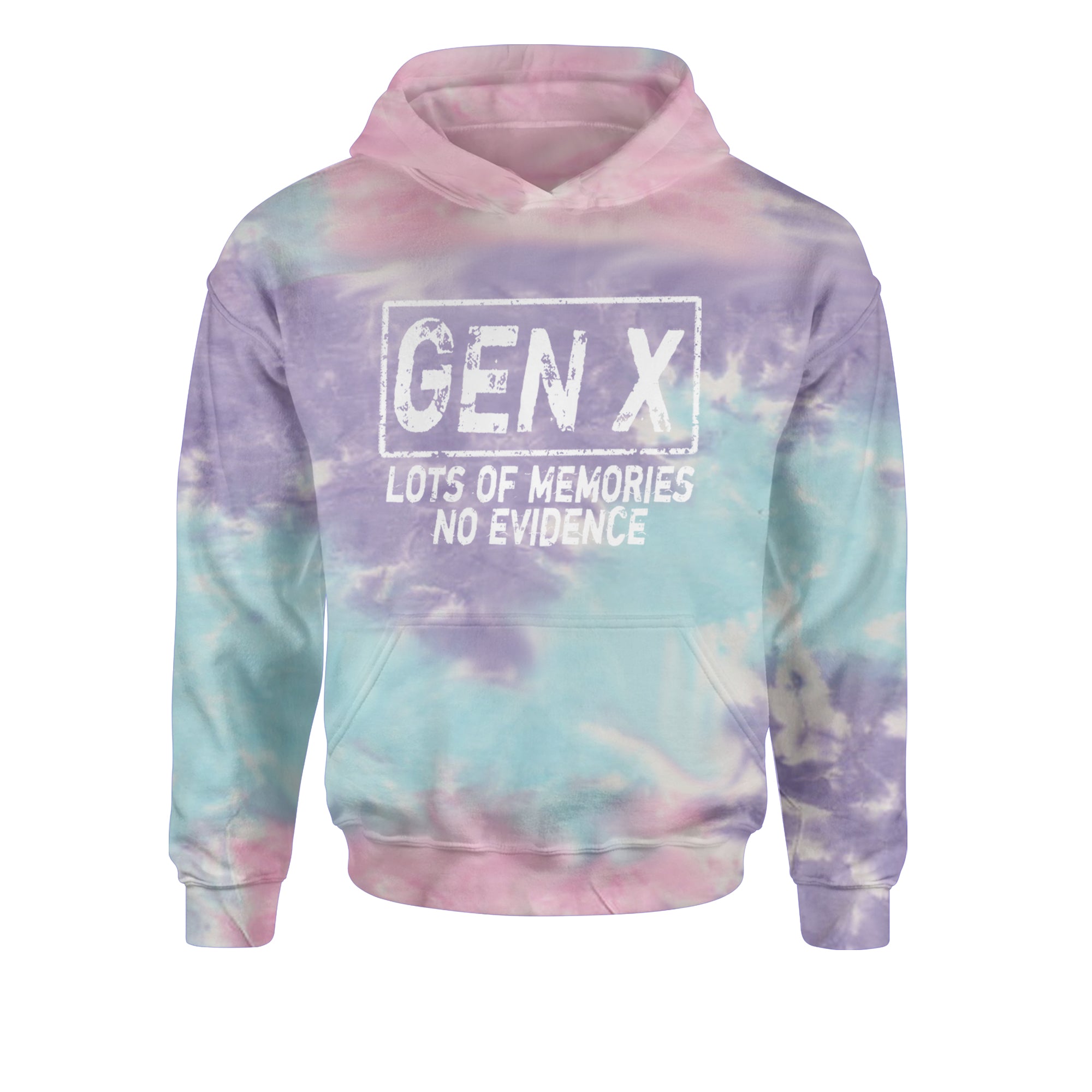 Gen X Lots of Memories No Evidence Nostalgia Youth-Sized Hoodie Tie-Dye Cotton Candy