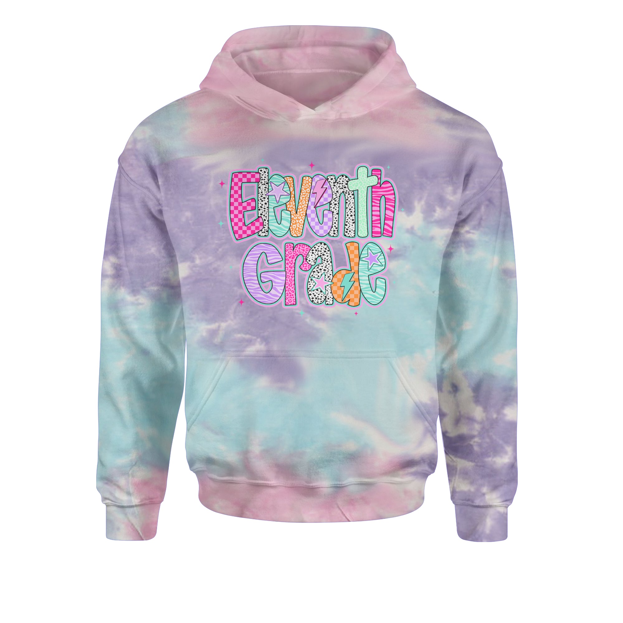 Eleventh Grade Extra Colorful Back to School Youth-Sized Hoodie Tie-Dye Cotton Candy