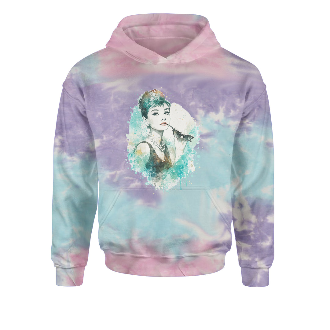 Mrs. Herpburn Iconic Watercolors Youth-Sized Hoodie Tie-Dye Cotton Candy