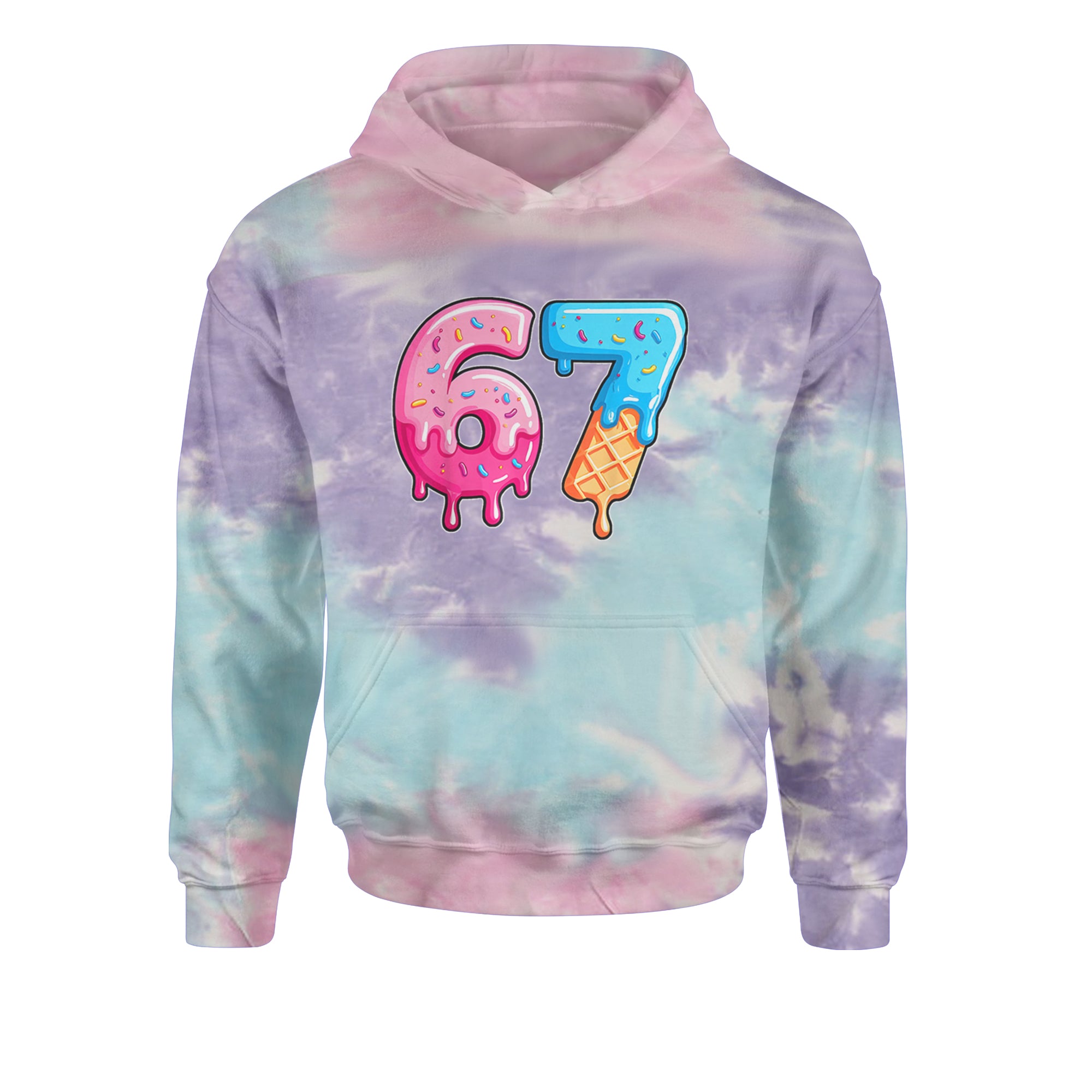 67 Dripping Ice Cream Donut Melt Youth-Sized Hoodie Tie-Dye Cotton Candy