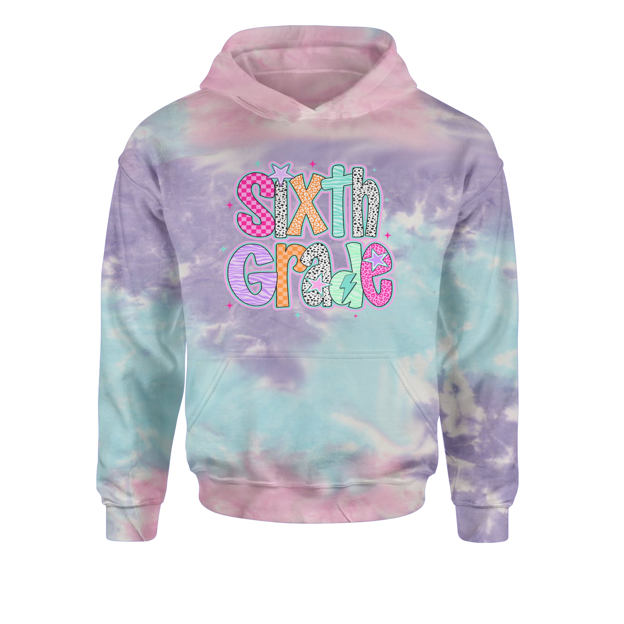 Sixth Grade Colorful Back to School Youth-Sized Hoodie Tie-Dye Cotton Candy
