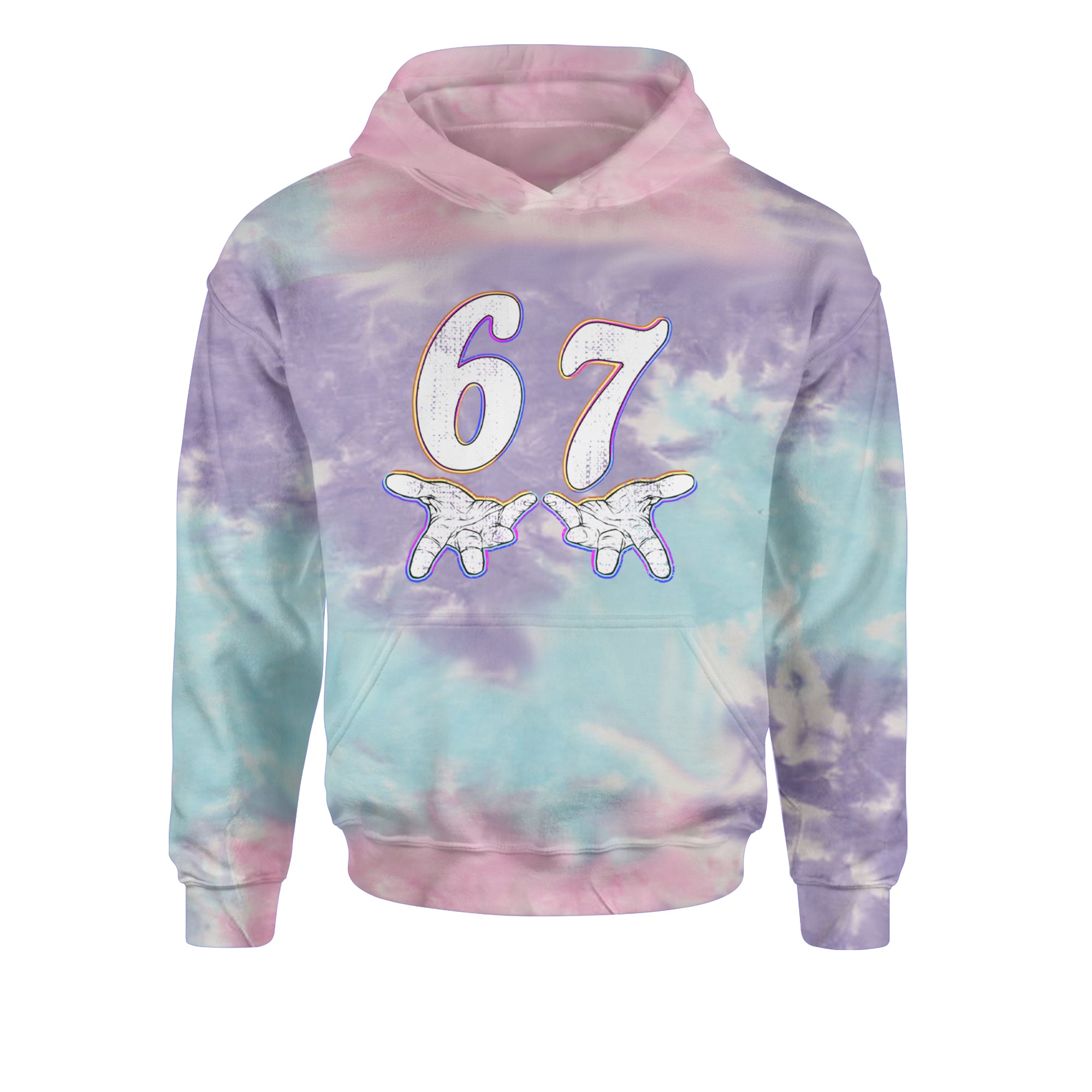67 Hands Meme Viral Drill Youth-Sized Hoodie Tie-Dye Cotton Candy