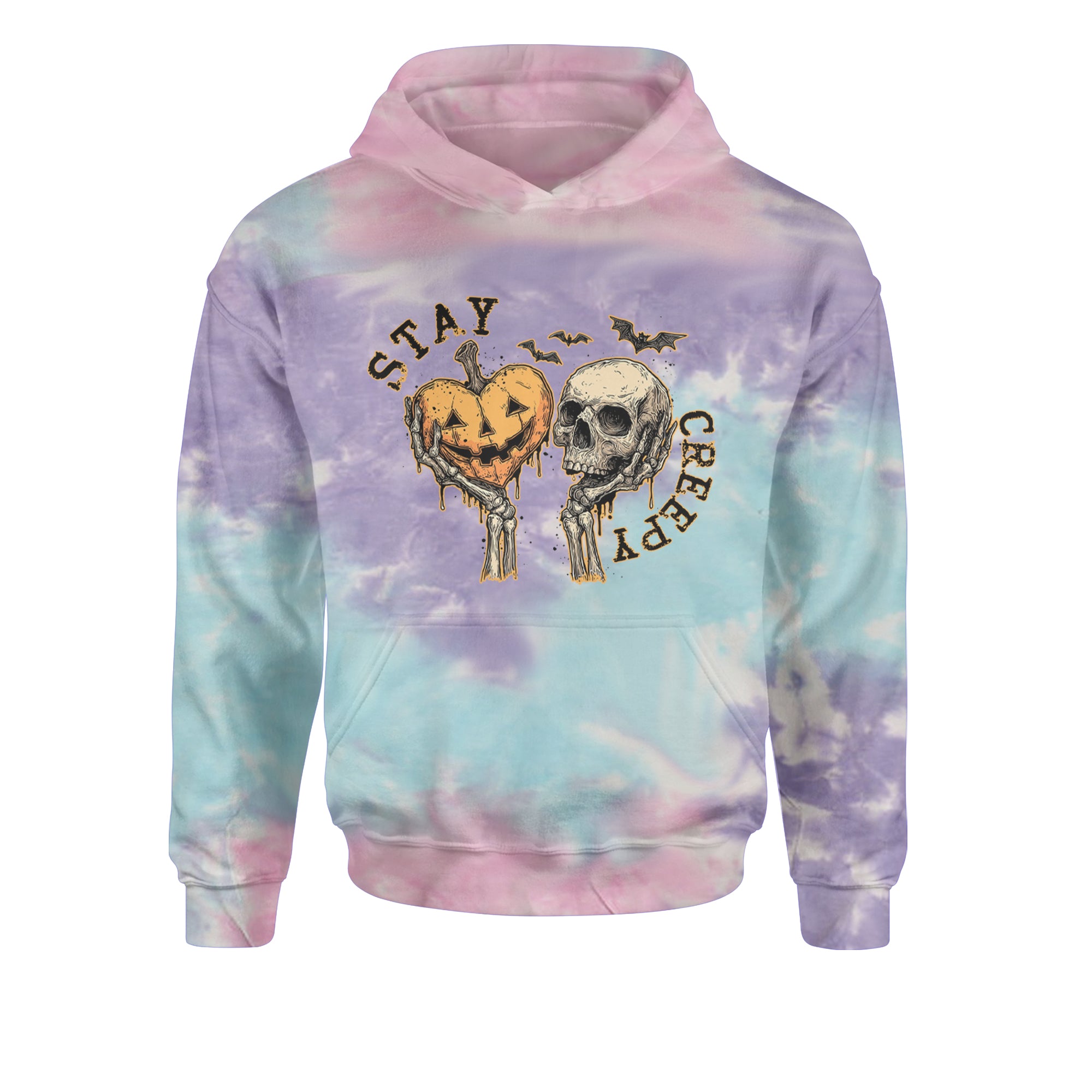 Stay Creepy Skull and Pumpkin Halloween Youth-Sized Hoodie Tie-Dye Cotton Candy
