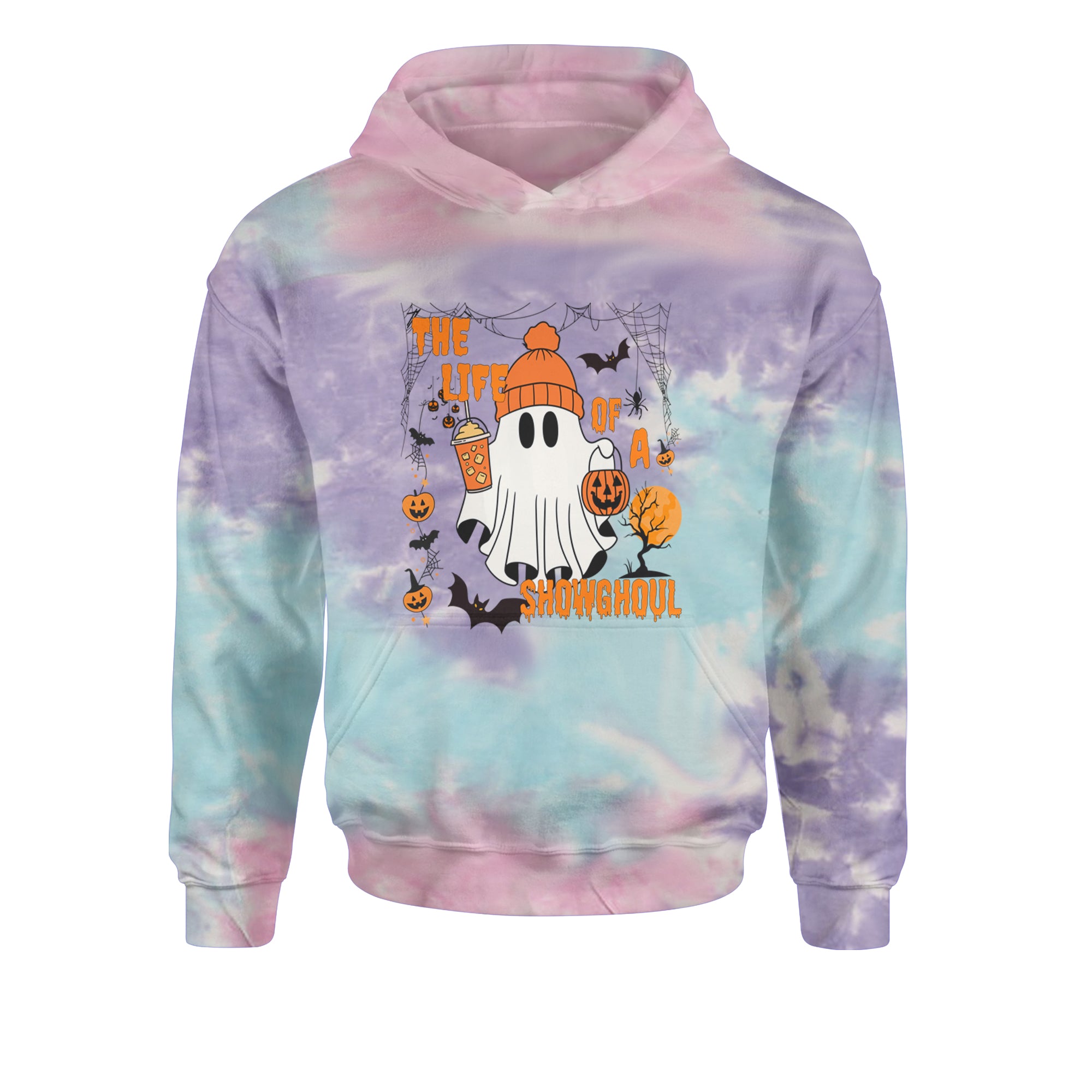 Life of a Showghoul Halloween Showgirl Vibes Youth-Sized Hoodie Tie-Dye Cotton Candy