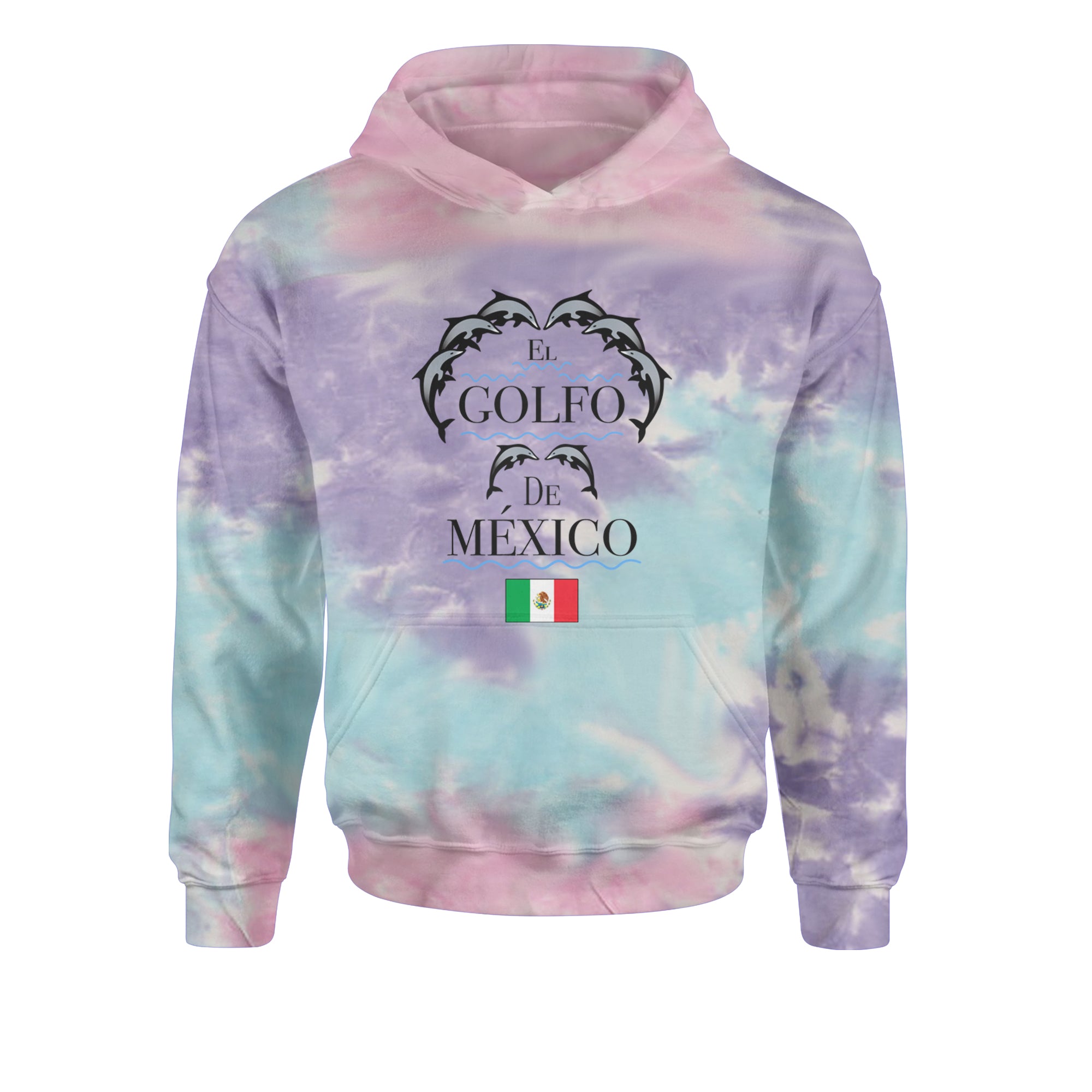 El Golfo De Mexico Dancing Dolphins Youth-Sized Hoodie Tie-Dye Cotton Candy