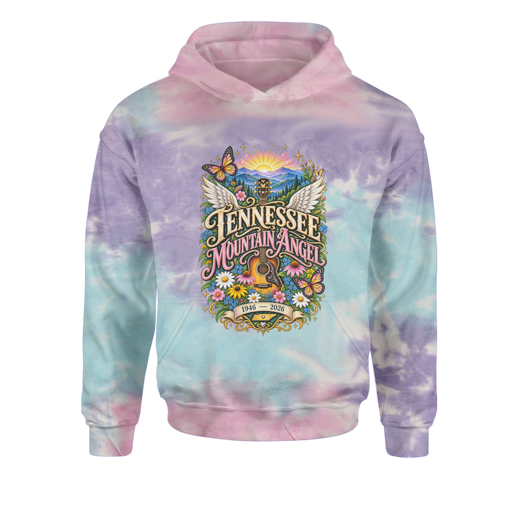 Tennessee Mountain Angel Wings Dolly Youth-Sized Hoodie Tie-Dye Cotton Candy