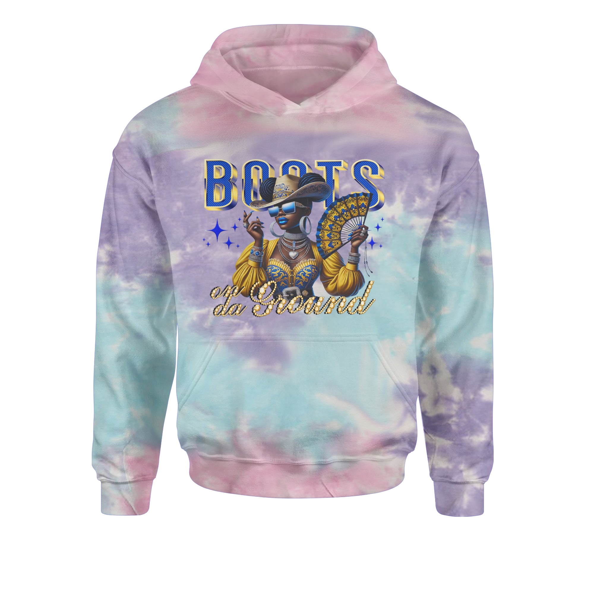 Boots On Da Ground Folding Fan Youth-Sized Hoodie Tie-Dye Cotton Candy