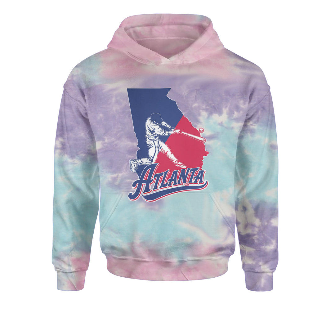 Atlanta Georgia Batter Up Youth-Sized Hoodie Tie-Dye Cotton Candy