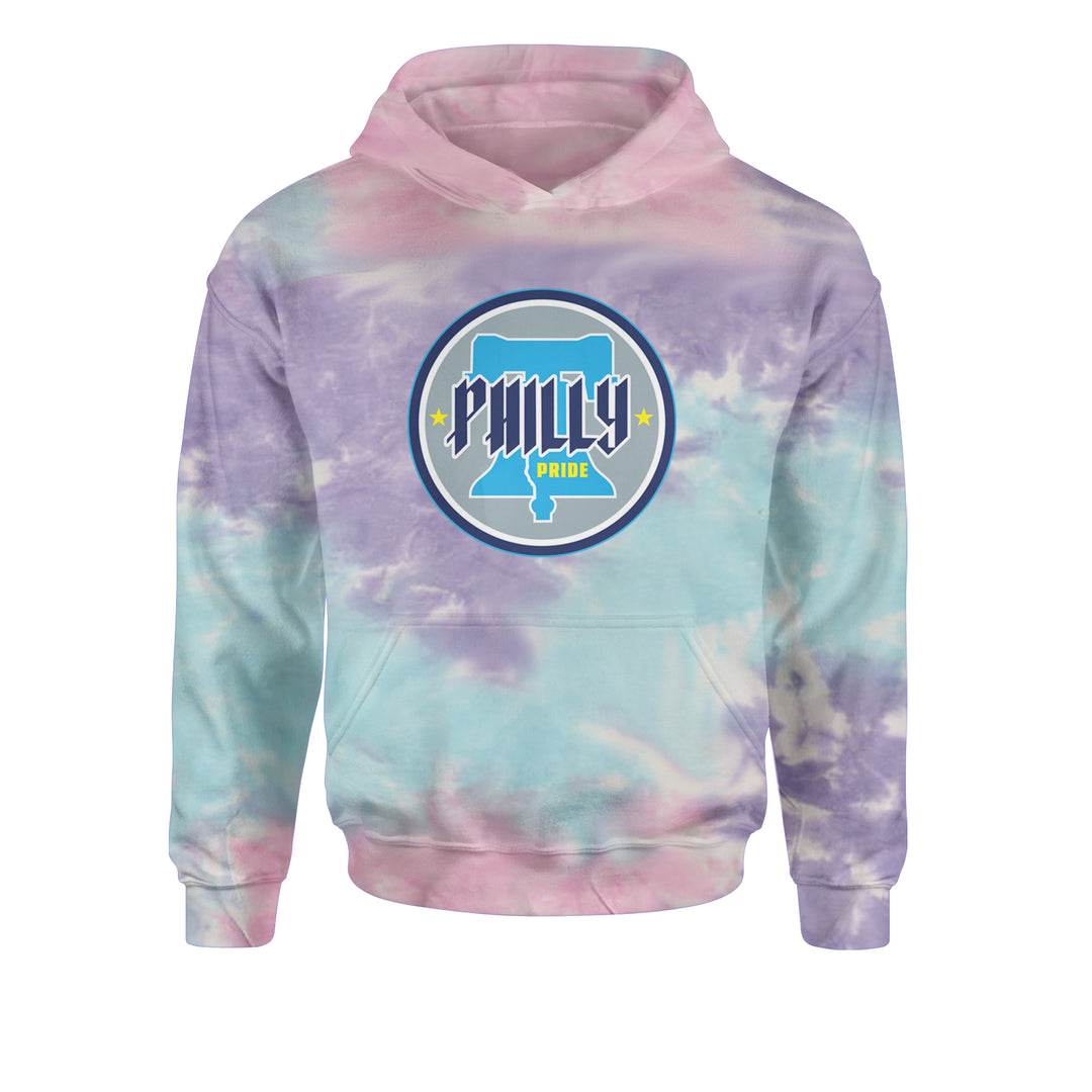 Philly Pride Liberty Bell Youth-Sized Hoodie Tie-Dye Cotton Candy