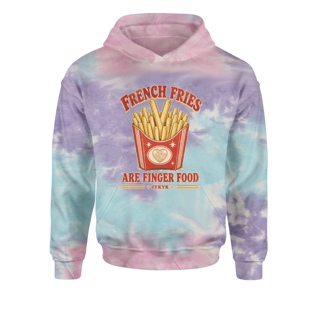 French Fries Are Finger Food IYKYK Youth-Sized Hoodie Tie-Dye Cotton Candy