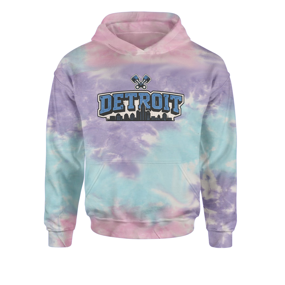 Detroit Motor City Retro Piston Youth-Sized Hoodie Tie-Dye Cotton Candy