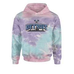 Detroit Motor City Retro Piston Youth-Sized Hoodie Tie-Dye Cotton Candy